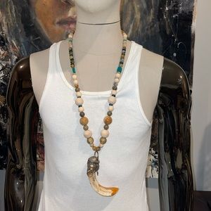 Hand crafted turquoise/stone/wood beaded Necklace